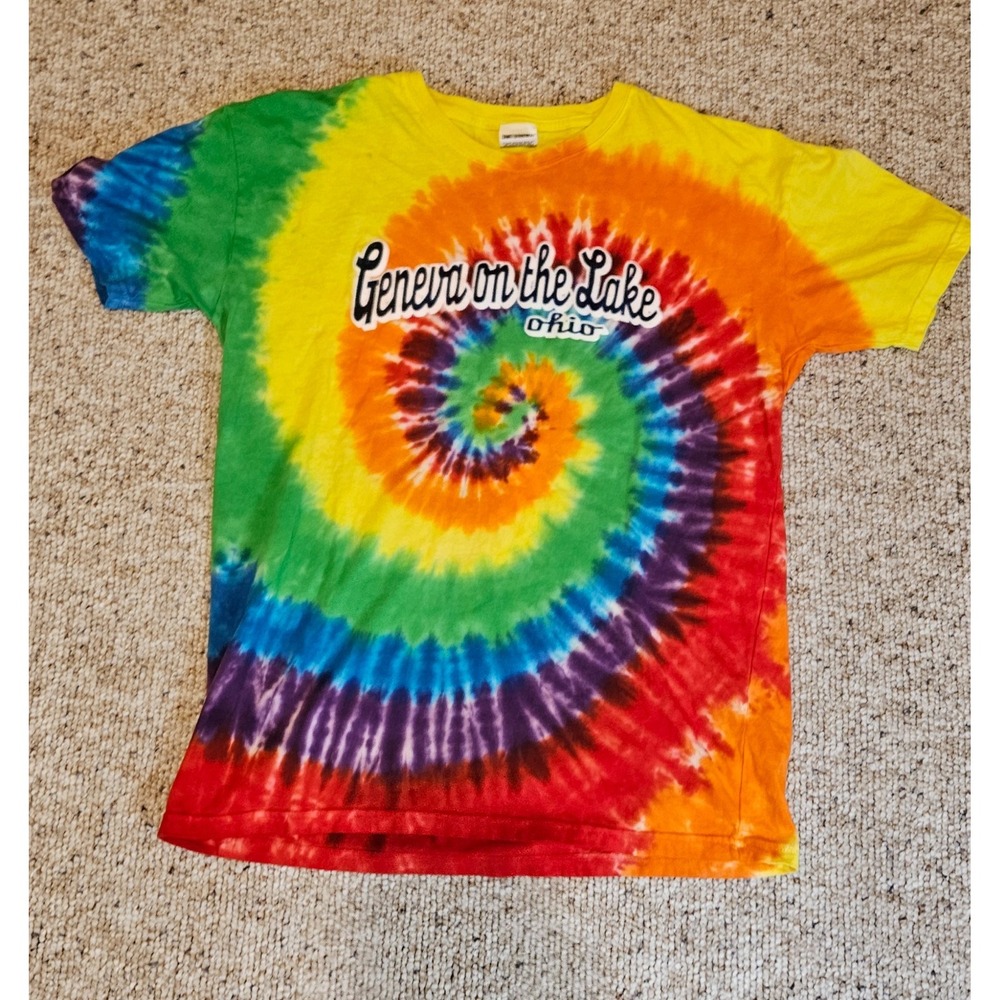 Geneva on the Lake Ohio Tie Dye T-Shirt Rainbow Spiral Colorful